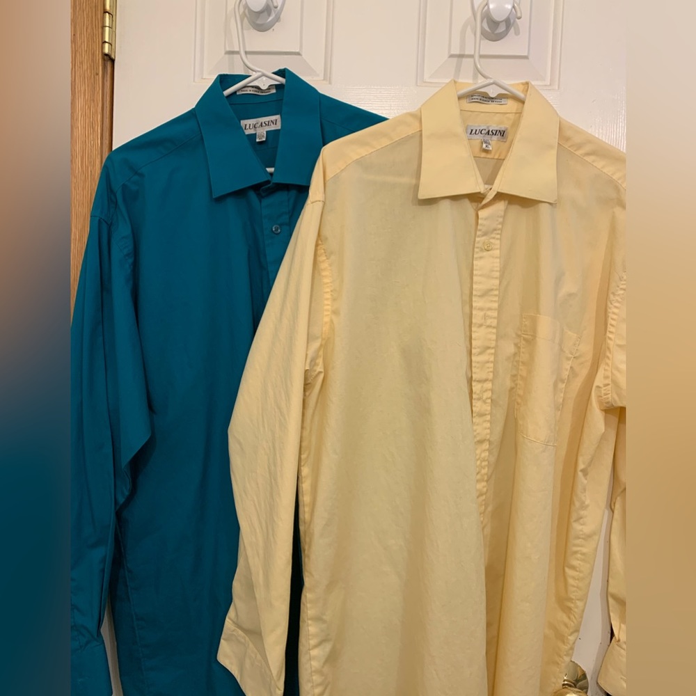 2pack EUC Men’s lucasini XL 17-17.5 34/35 long sleeve dress shirt yellow/blue